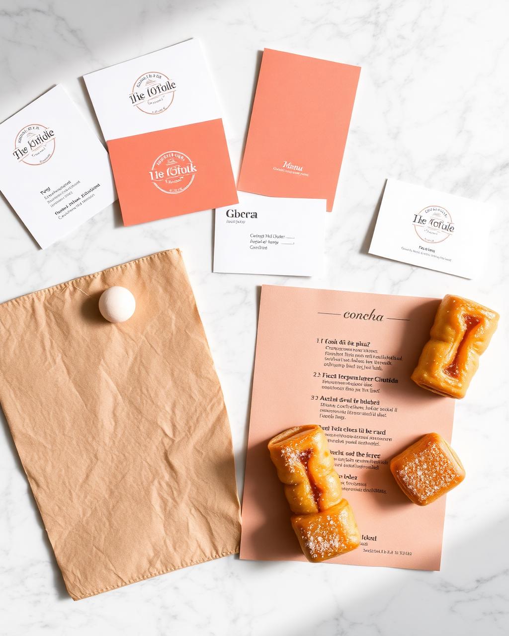 Bakery rebrand deliverables including menu, logo sketches and content calendar
